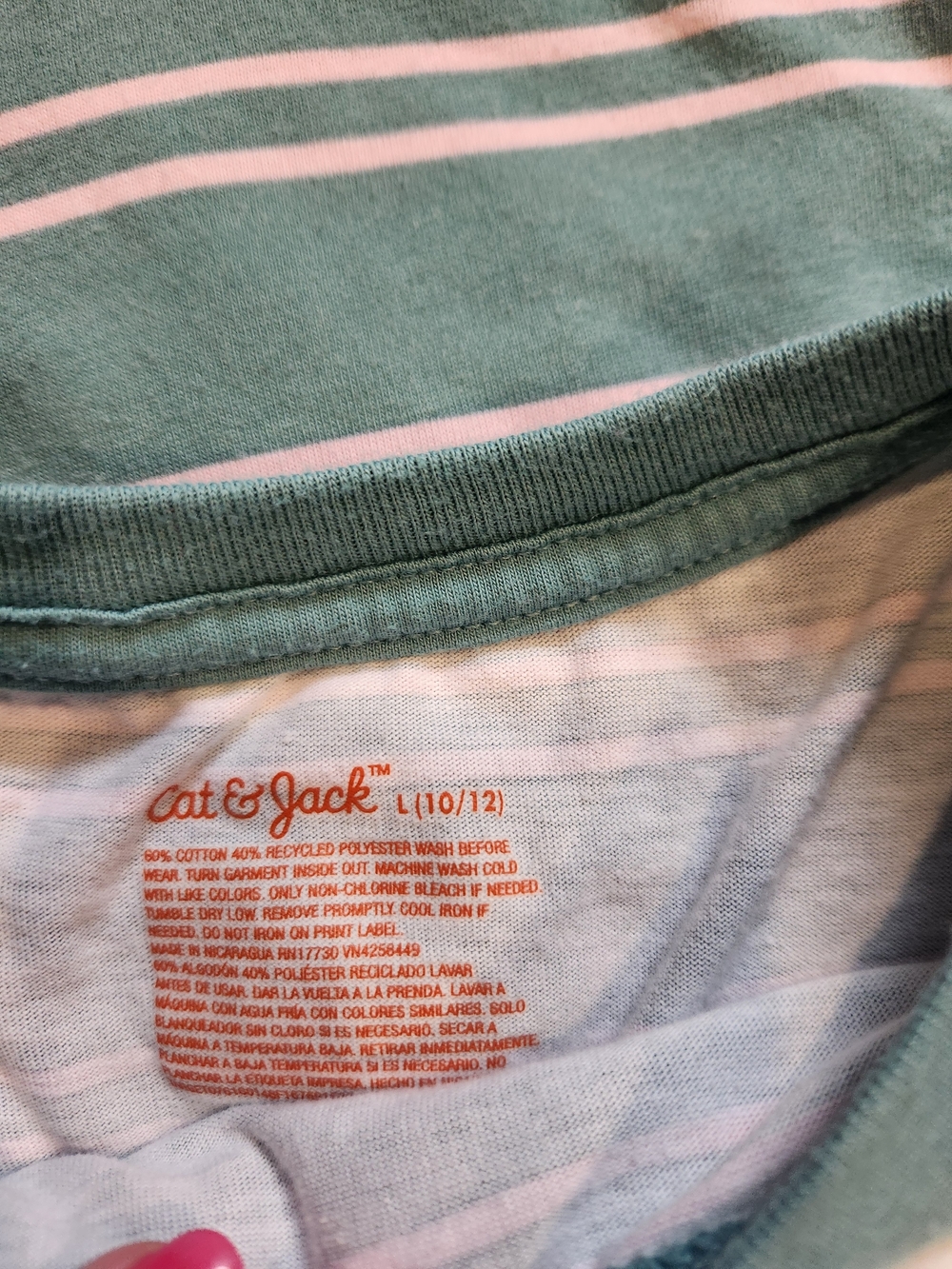 Cat & Jack Kids Short Sleeve Stripe Tee Trio - Teal, Coral & White - Picture 4 of 4